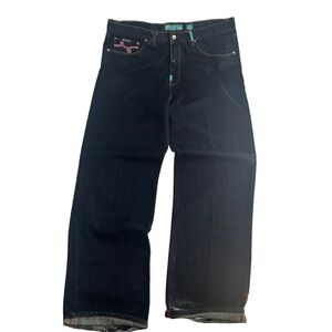 Vintage Y2K Lifted Research Group Jeans Men 40x35 Black Grunge Embroidered Baggy